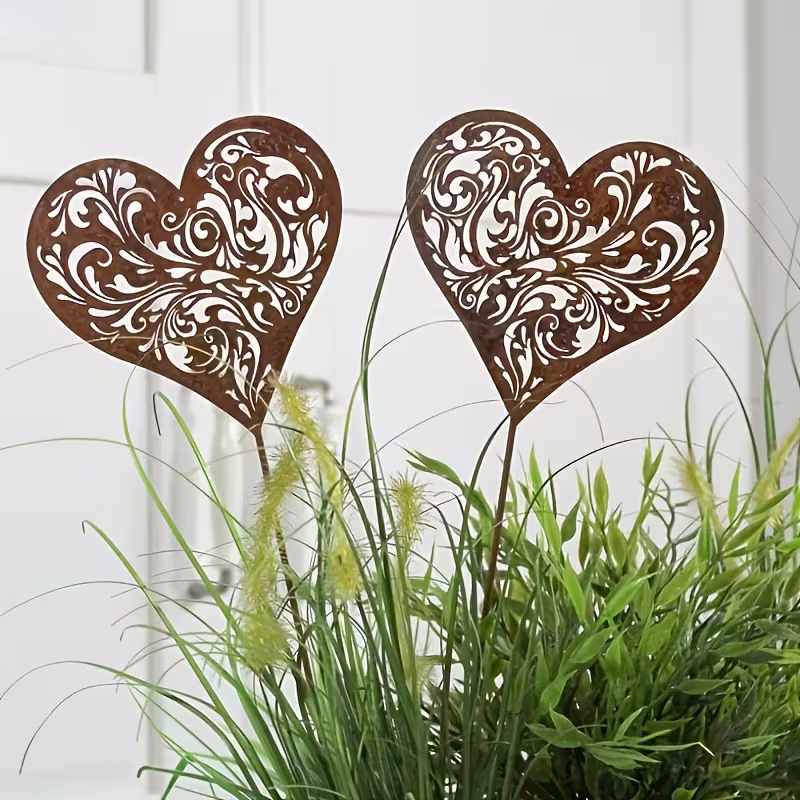 2x Herz-Gartenstecker